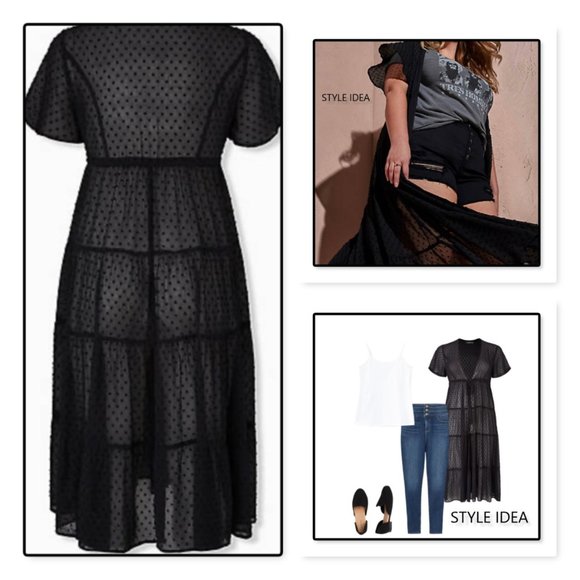 Torrid Black Swiss Dot Tiered Kaftan NWT - Picture 2 of 11